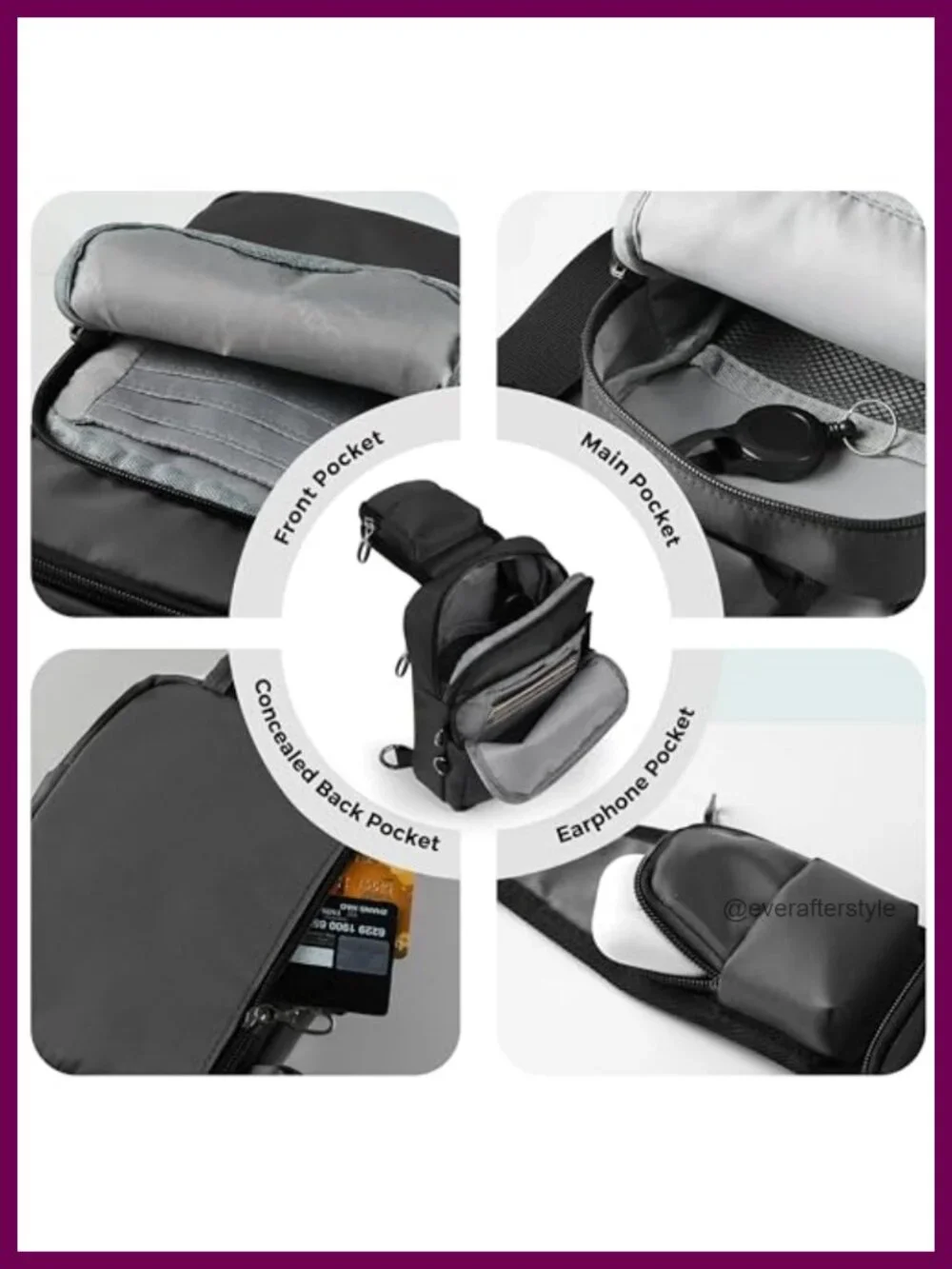 RFID Blocking Sling Bag Water Resistant Crossbody with Zipper Lock